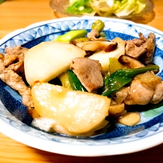 豚肉と長芋とねぎと椎茸の炒め物